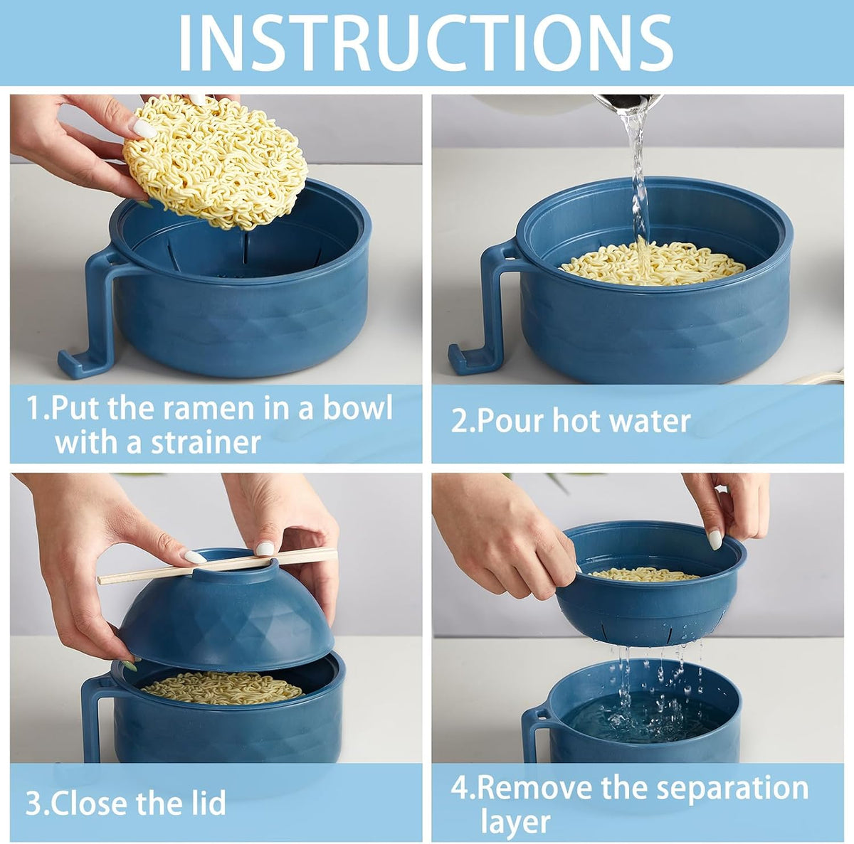 2 Sets 40 oz Microwave Ramen Bowl with Handles, Yellow,Orange