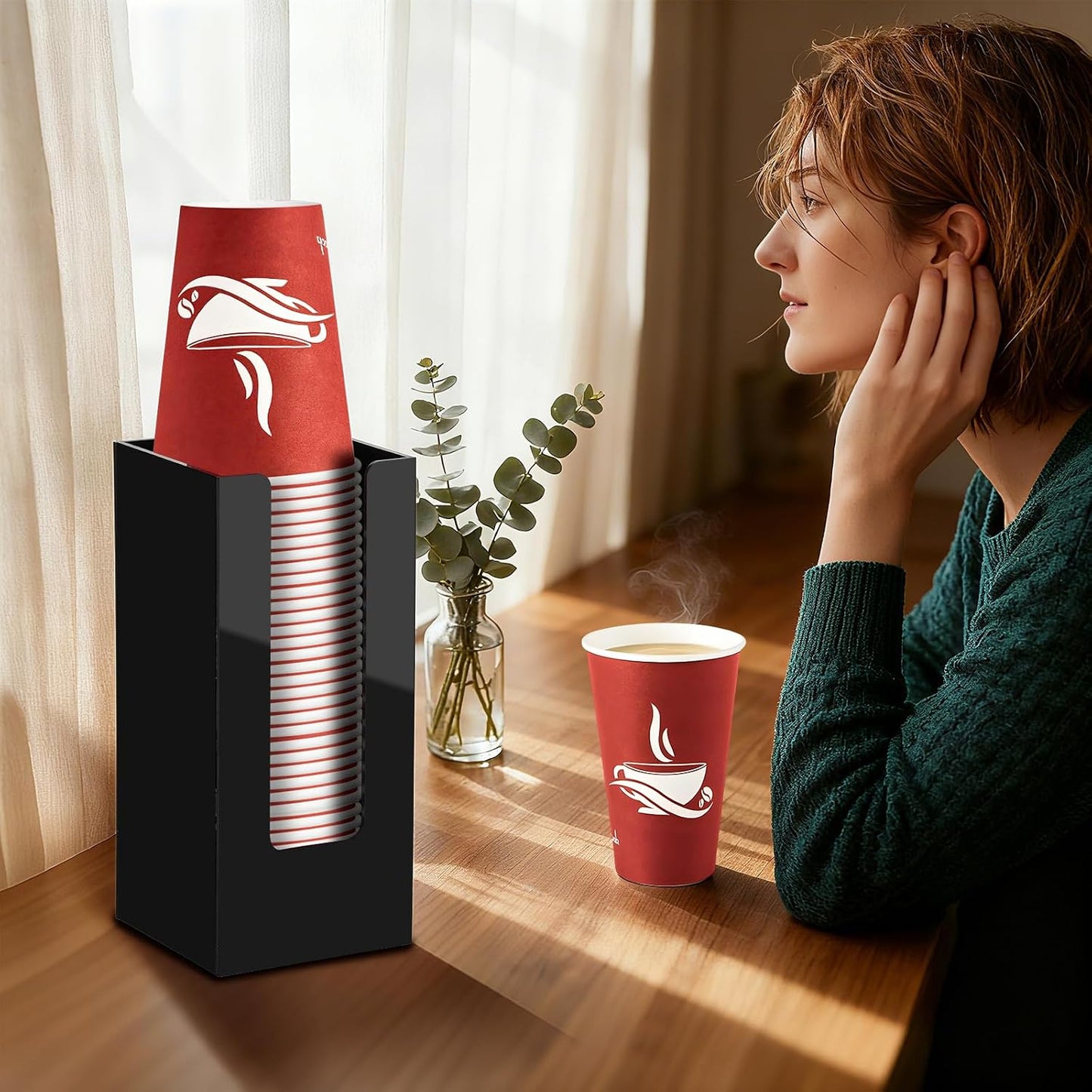 Coffee Cup Dispenser, Cup and Lid Organizer fits 5 to 16 oz Disposable Cups