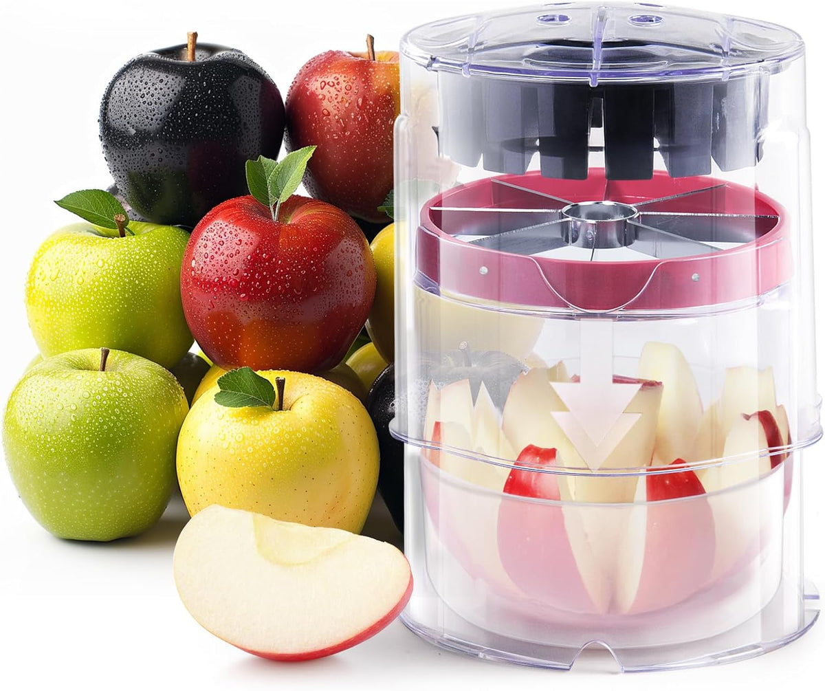 Newness 5.12-Inch Apple Slicer – Extra-Large, Ultra-Safe Stainless Steel Cutter for 8 Perfect Slices, Effortless Cutting, Cuts All the Way Through with Transparent Bowl