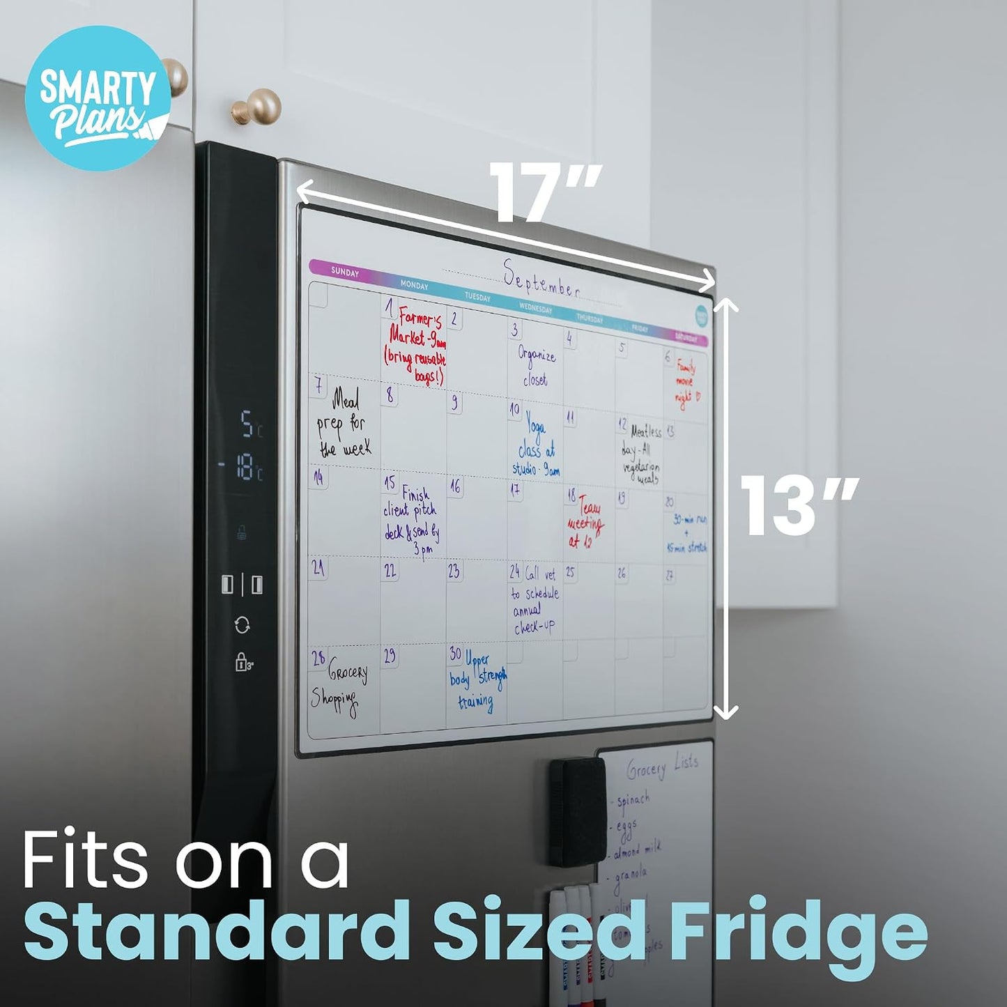 Dry Erase Weekly Extra Thick Magnetic Calendar for Refrigerator: 17x13 Two Week Planner and 6x9 White Board, 4 Fine Tip Markers and Eraser. Stain Resistant. Shipped Flat. (Weekly Planner)
