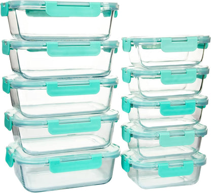 UMEIED 10 PACK Glass Food Storage Containers with Leak Proof Lids, Glass Airtight Meal Prep Containers Set for Lunch, On the Go, Leftover, Kitchen Pantry Organizers and Storage (Pink)
