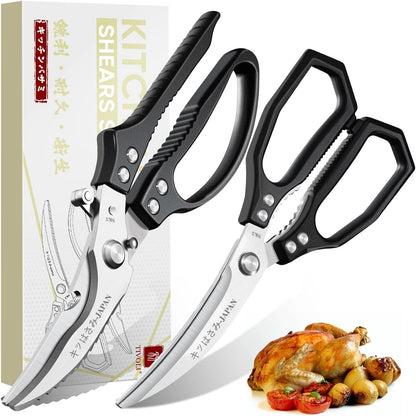 TIVOLI Kitchen Scissors Set Silver,Japanese Stainless Steel Kitchen Shears for Food, Heavy Duty Poultry Shears, Food Scissors for Meat,Chicken Bones and Turkey,Ideal Gift