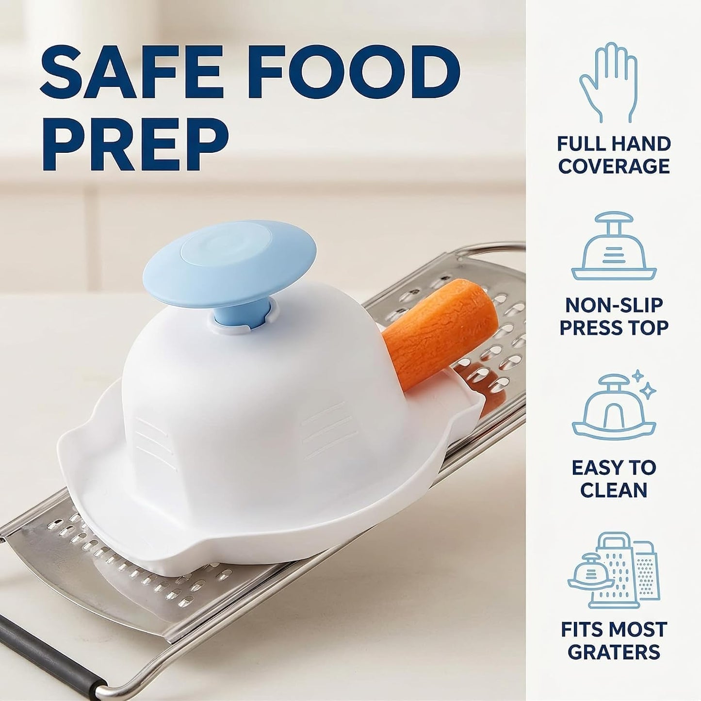 Blue Food Safety Holder for Mandolin Slicer or Grater,Finger Anti-Cut Protectors for Vegetable Grater, Food Slicer Cutter Finger Guard for Mandoline Cutting for Kitchen and Dining