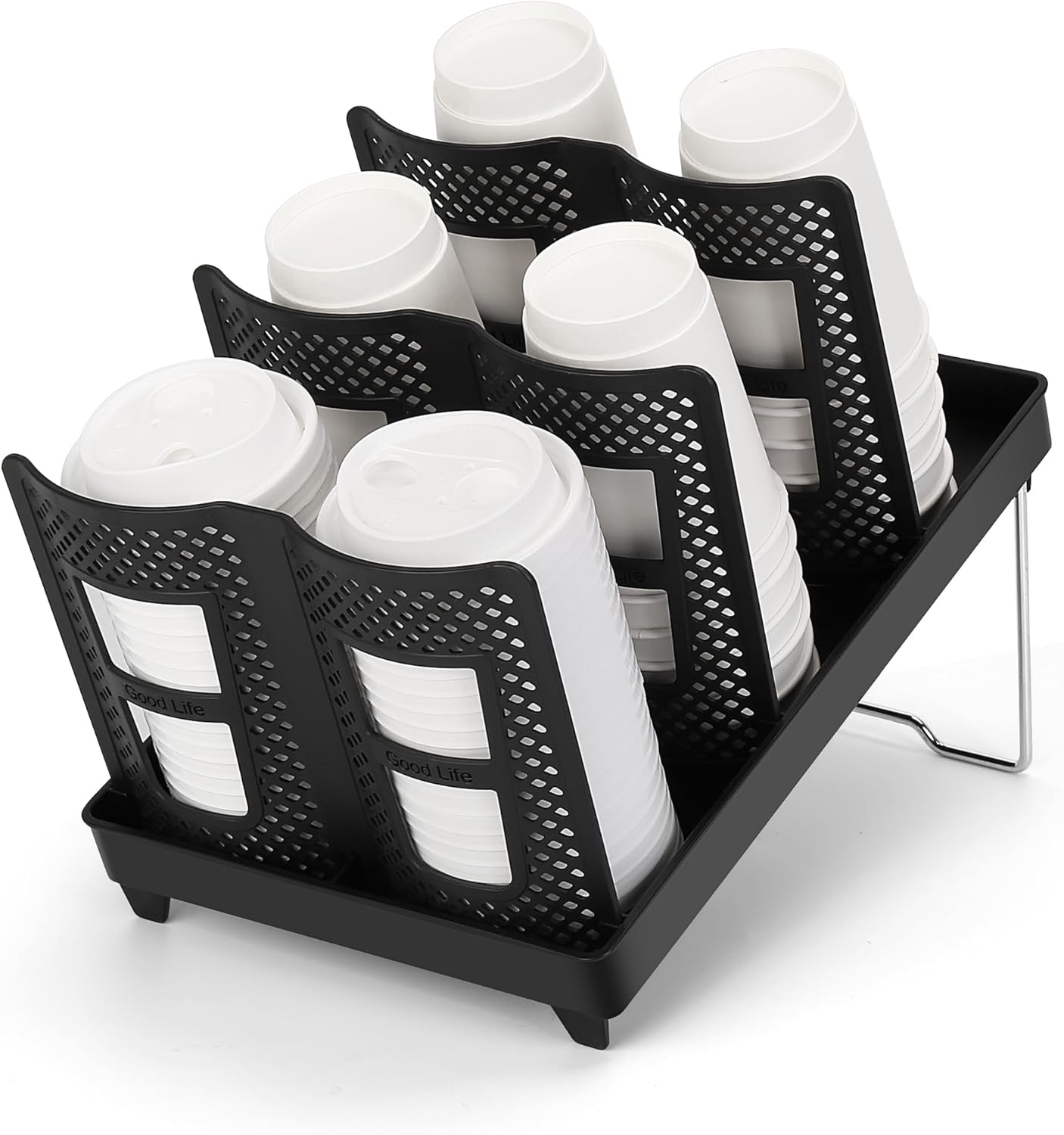6-Compartment Cup and Lid Holder, Plastic Coffee Cup Holder with Straws Holder, 10-22oz Disposable Paper Cups Organizer for Countertop, Station, Bar,Office, Restaurant, Breakroom