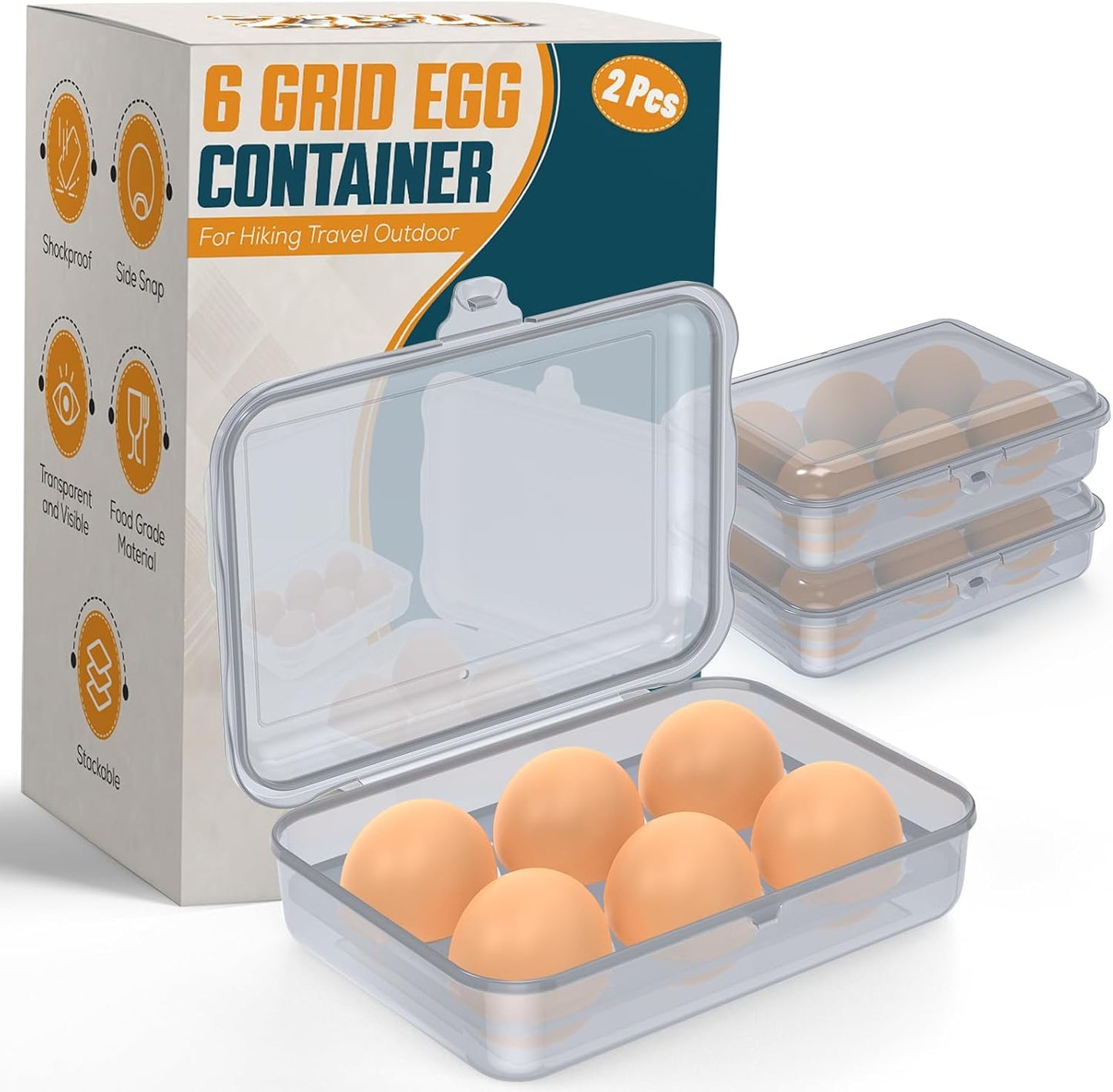 ZPU Egg Holder Camping, 1Pcs 6 Grid Egg Container, Plastic Egg Carrier for Camping Picnic Travel Outdoor Refrigerator Kitchen, Protective Egg Storage Case, Clear White