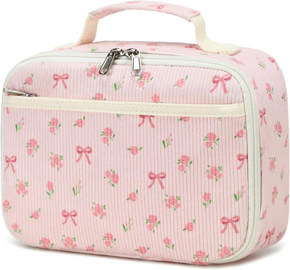 Bluboon Insulated Lunch Bag for Girls & Boys, Corduroy School Lunch Box with Cooler & Organizer Compartments, Leak-Proof Lunch Tote for School, Travel (Corduroy Strawberries Beige)