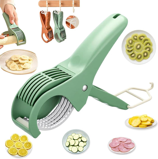 Slicer Manual Fruit Vegetable Stainless Steel, Multifunctional Handheld Cutter for Banana Strawberry Grape Cucumber - Kitchen Gadget