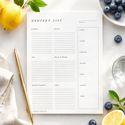 ThreeKin Collective Grocery List & Meal Planner Notepad, 6.5 x 9 Inch, 52 Tear-Off Sheets, Magnetic Back, Weekly Meal Planning & Organized Shopping List Pad
