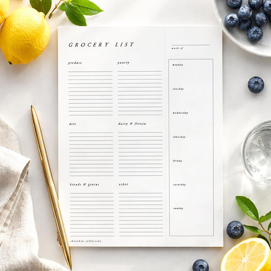 ThreeKin Collective Grocery List & Meal Planner Notepad, 6.5 x 9 Inch, 52 Tear-Off Sheets, Magnetic Back, Weekly Meal Planning & Organized Shopping List Pad