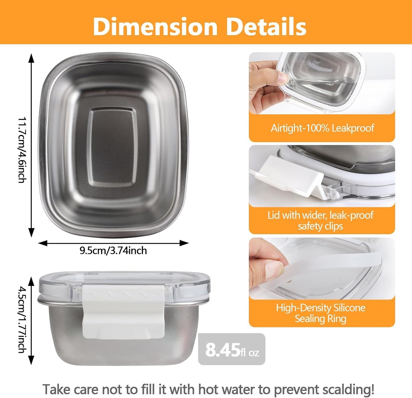 3 Pack Stainless Steel Reusable Snack Containers with Lids - 8.45 oz Small Metal Snack & Lunch Food Boxes, Shatterproof Leakproof Freezer Safe Meal Prep Containers for Portioning Snacks, Dips