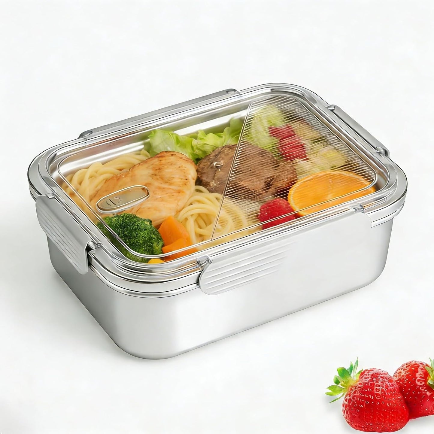 Stainless Steel Food Storage Containers Set, Airtight with Vacuum Seal, Set of 3 (22/44/82 oz), Stackable, Dishwasher & Freezer Safe for Meal Prep and Leftovers Storage