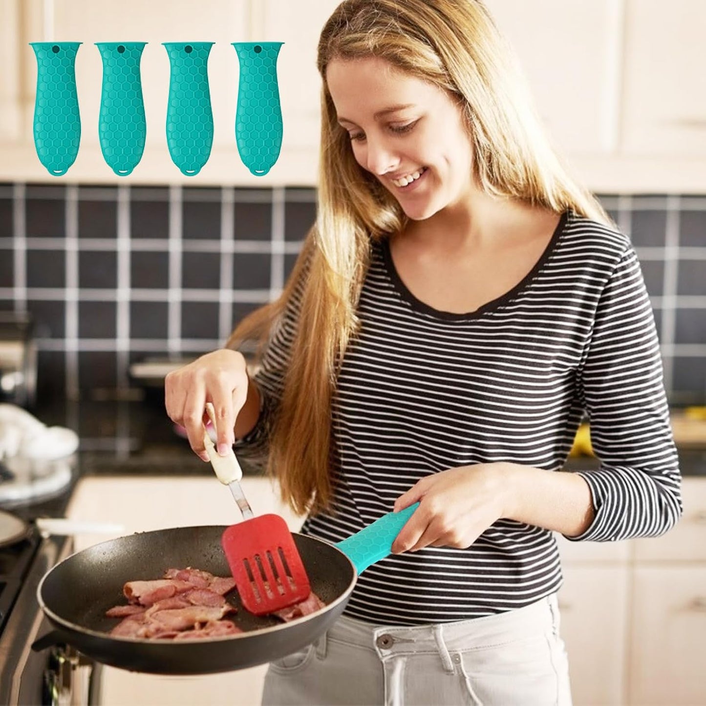 Silicone Hot Handle Holder - Potholder for Cast Iron Skillets & Frying Pans - Heat Resistant Sleeve Grip Handle Cover, Red, Black, Blue, Green
