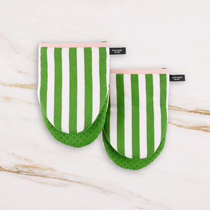 kate spade new york Botanical Stripe Mini Oven Mitt 2-Pack Set, 5.5" x 8", Black/Beige