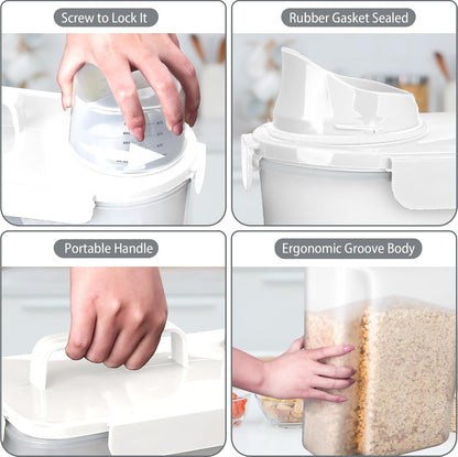 Komzon Rice Storage Containers, Rice dispenser with Pouring Spout Portable Handle for Flour, Pasta, Grain and Baking, Pet Dog Cat Bird Food Container 20 LB Grey