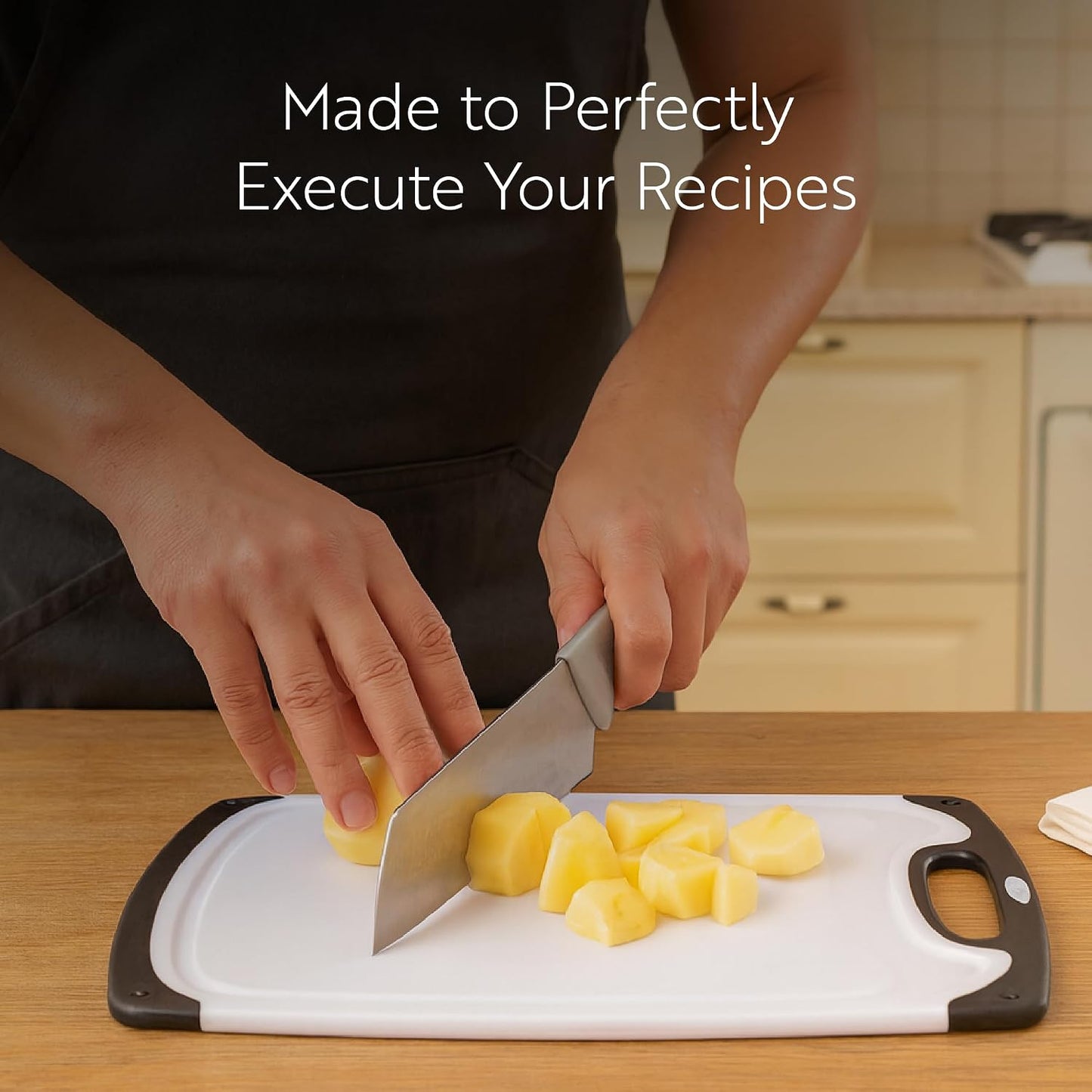 Restaurantware Cutting Board Set 15.7 x 9.6 x 1.1 Inches Plastic, Non-Slip Reversible Chopping Board Knife-Friendly Food Prep Board White