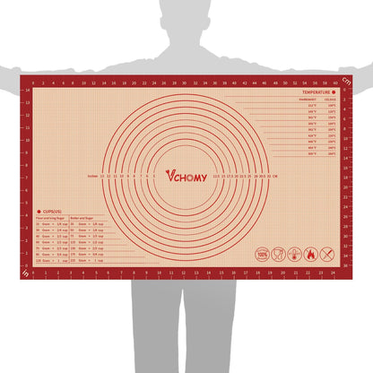 Extra Large Silicone Pastry Mat for Counter Rolling Dough,36x24 Inch,0.75mm Thick,Non Slip Silicone Baking Mat with Measurement(36 x 24 In,Red)