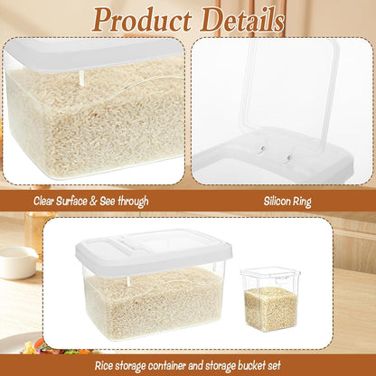 16lb Rice Storage Container and 3lb Storage Bin Set, Rice Container Airtight Grain Dispenser Kitchen Pantry Organizer Pet Dog Cat Food Container for Dry Food Cereal Grain