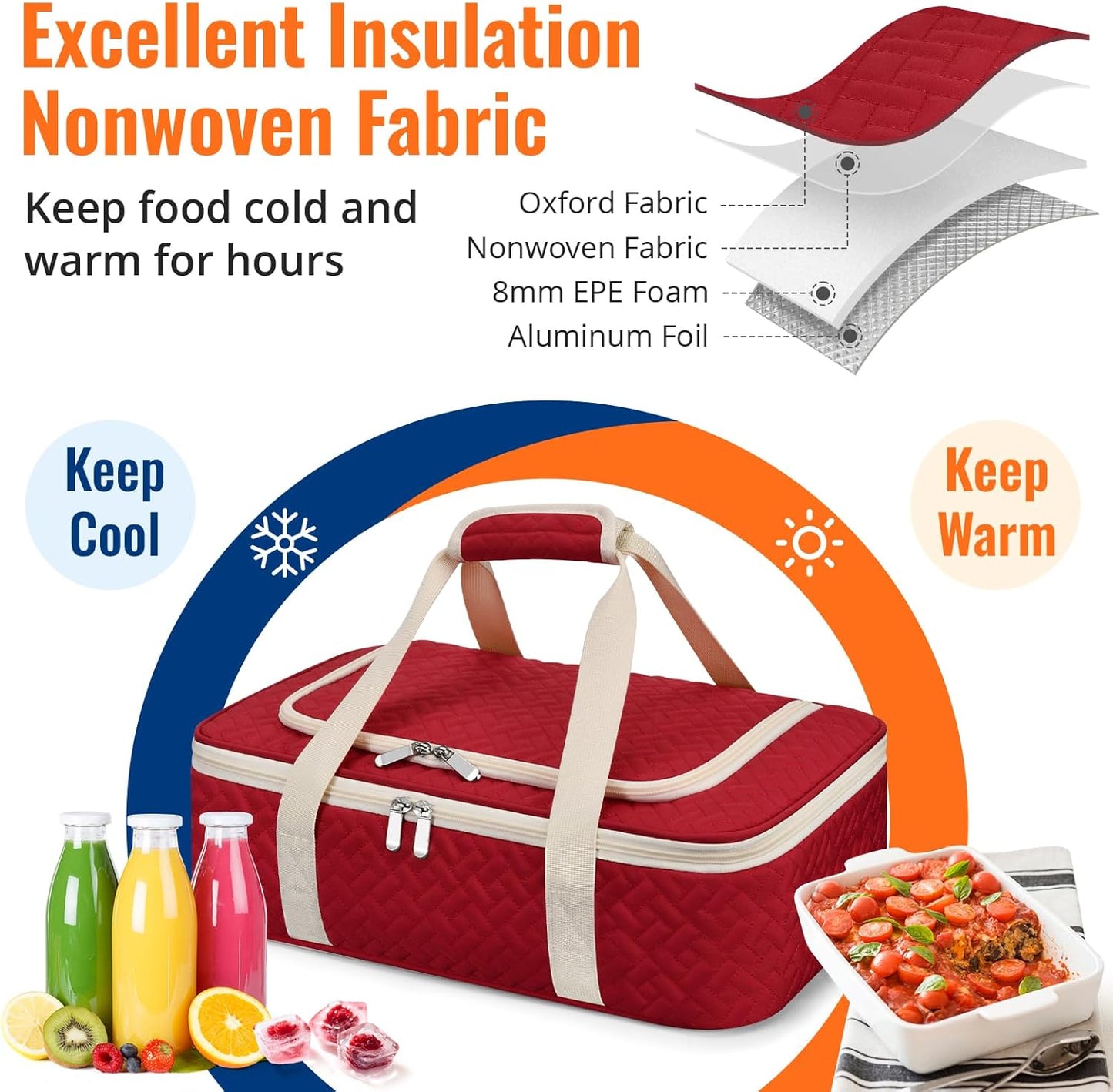 Insulated Casserole Carrier - Portable Casserole Carrier for Hot or Cold Food, Lasagna Holder for Parties,Picnic,Cookouts,Traveling - Fits 9" x 13" Baking Dish (Beige)