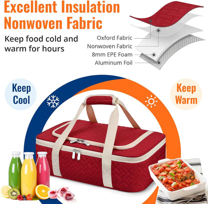Insulated Casserole Carrier - Portable Casserole Carrier for Hot or Cold Food, Lasagna Holder for Parties,Picnic,Cookouts,Traveling - Fits 9" x 13" Baking Dish (Beige)