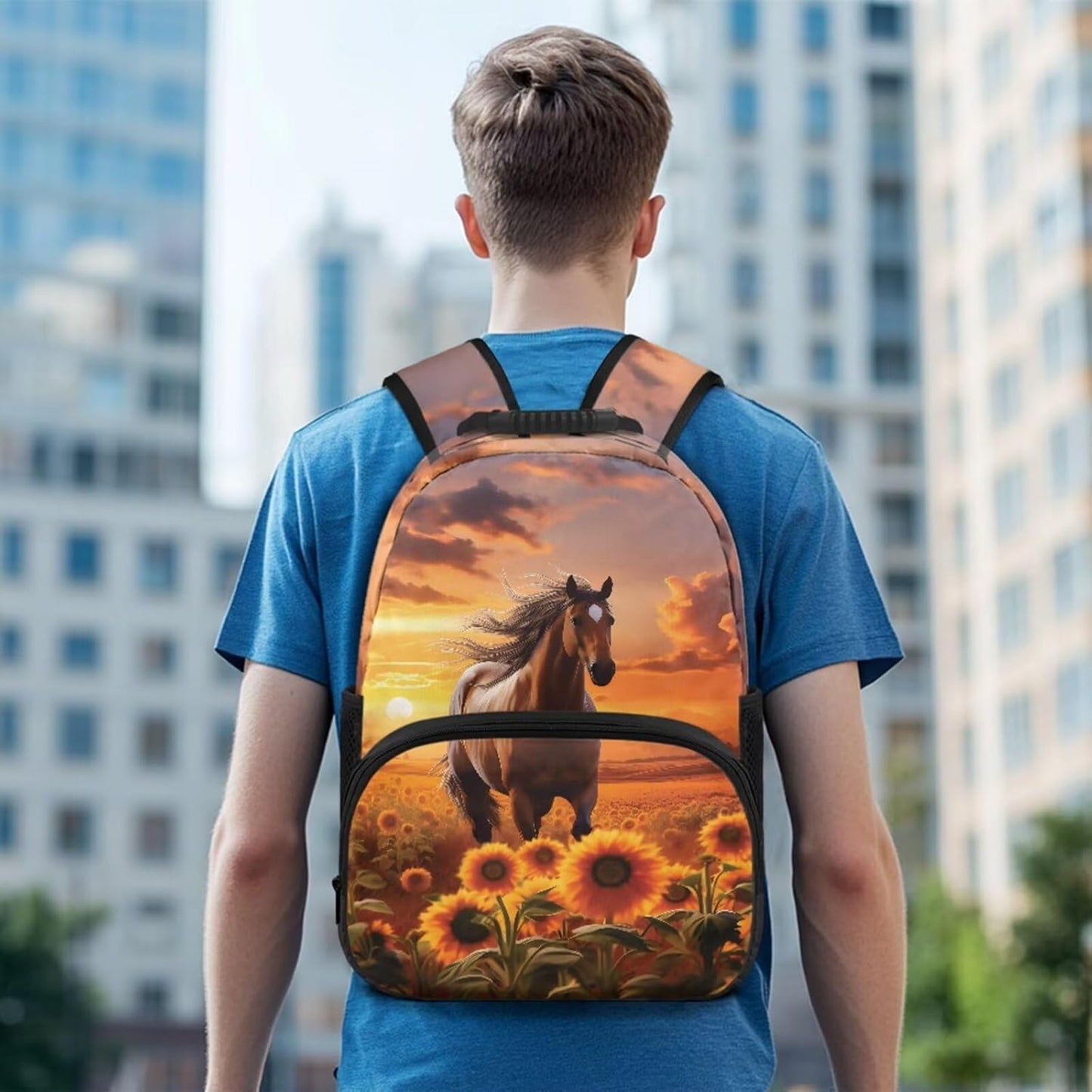 Highland Cow Backpack with Lunch Box Set for Kids Sunflower School Backpack for Girls Boys Back to School Bag Student Travel Backpacks Reusable Utensils Pen Case Water Bottle Bag 5PCS