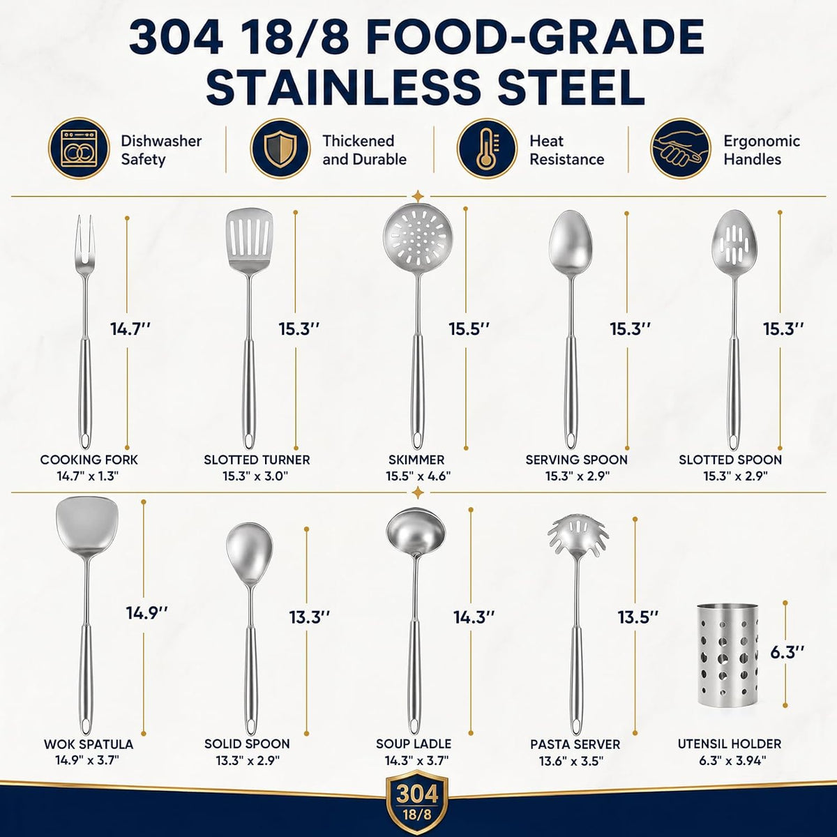 Newness Soup Ladle, [Rustproof, Heat Resistance, Integral Forming] Resilient 304 Stainless Steel Soup Spoon with Vacuum Ergonomic Round Handle, Cooking Spoon for Kitchen, 13.7 Inches