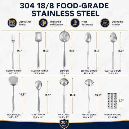 Newness Soup Ladle, [Rustproof, Heat Resistance, Integral Forming] Resilient 304 Stainless Steel Soup Spoon with Vacuum Ergonomic Round Handle, Cooking Spoon for Kitchen, 13.7 Inches