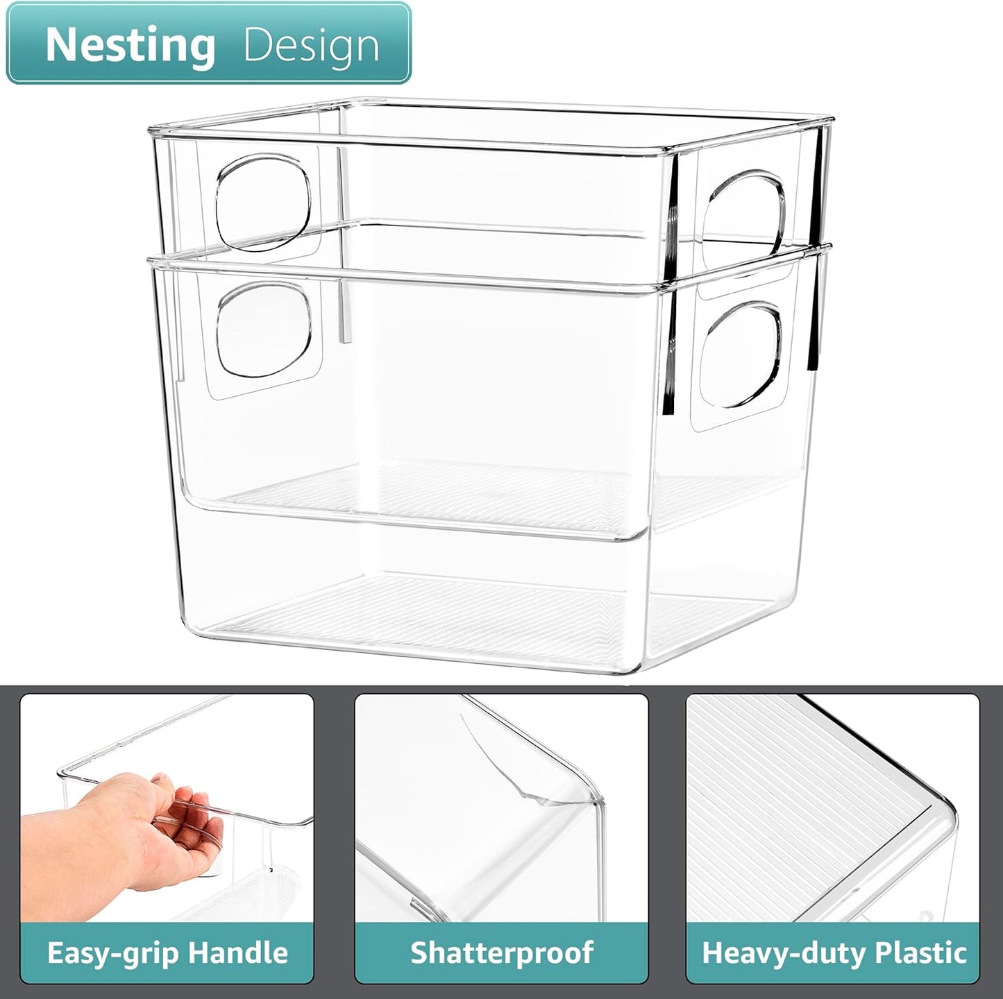 Sorbus Large Clear Plastic Storage Bins for Shelves, Clothes, with Handle - Clear Storage Bins, Drawer, Shelf, Closet, Pantry, Fridge, Freezer Organizer Bins, Closet Organizers and Storage (4 pack)