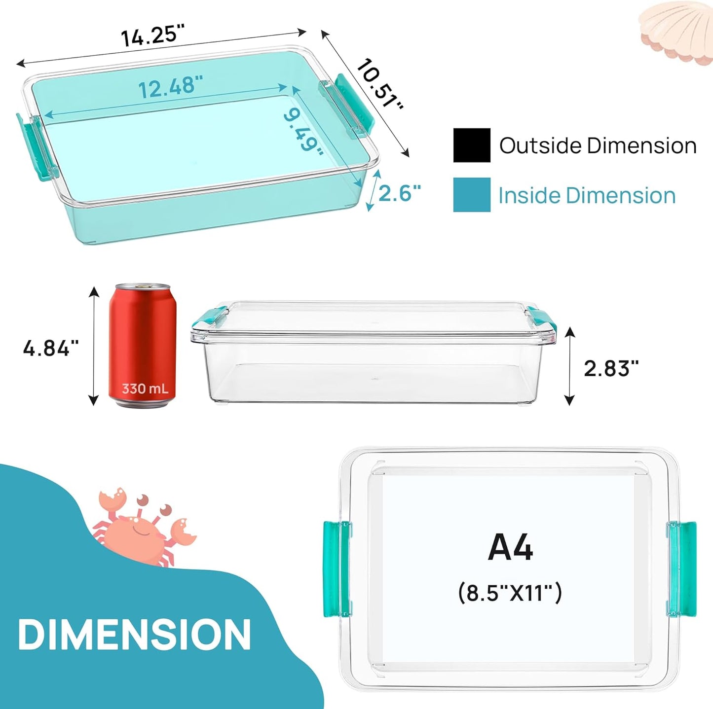 Vtopmart 8 Pack Clear Pencil Box with Removable Divider, BPA-Free Plastic Storage Containers for Pens, Pencils, Crayons, Markers, Craft Supplies and Small Items