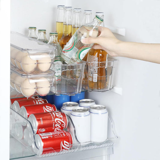 OTraki 6 Pack Fridge Organizer Storage Bins Drink Organizer for Fridge include Soda Can Dispenser Egg Holder Storage Bin with Handle Soda Organizer for Refrigerator Kitchen Countertop BPA Free