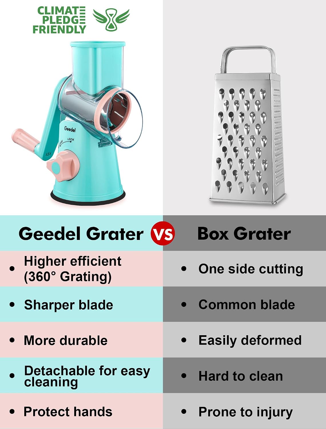 Geedel Rotary Cheese Grater, Kitchen Mandoline Vegetable Slicer with 3 Interchangeable Blades, Easy to Clean Rotary Grater Slicer for Cheese, Vegetables, Nuts