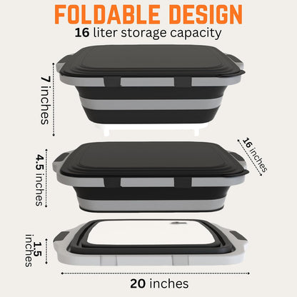 Livingstones Designs 6-in-1 BBQ Prep Tub Set: 16L Collapsible Station with Locking Lid, Thermal Bag, Meat Shredder Claws, Heat-Resistant Basting Brushes, Stainless BBQ Tong & Forks for Grilling & More
