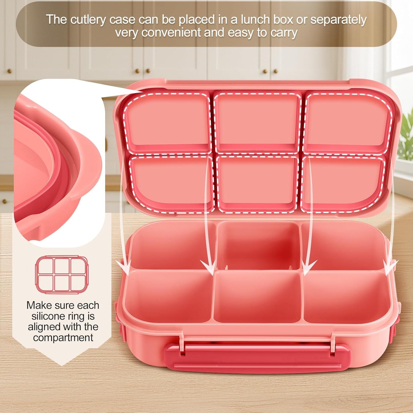 Amathley Lunch Box Kids Girls Boys,Bento Box Adult,Toddler Lunch Containers for School,Leakproof Snack Containers with 6 Compartments,Sauce Container,10 Food Picks and 4 Muffin Cups (Green)