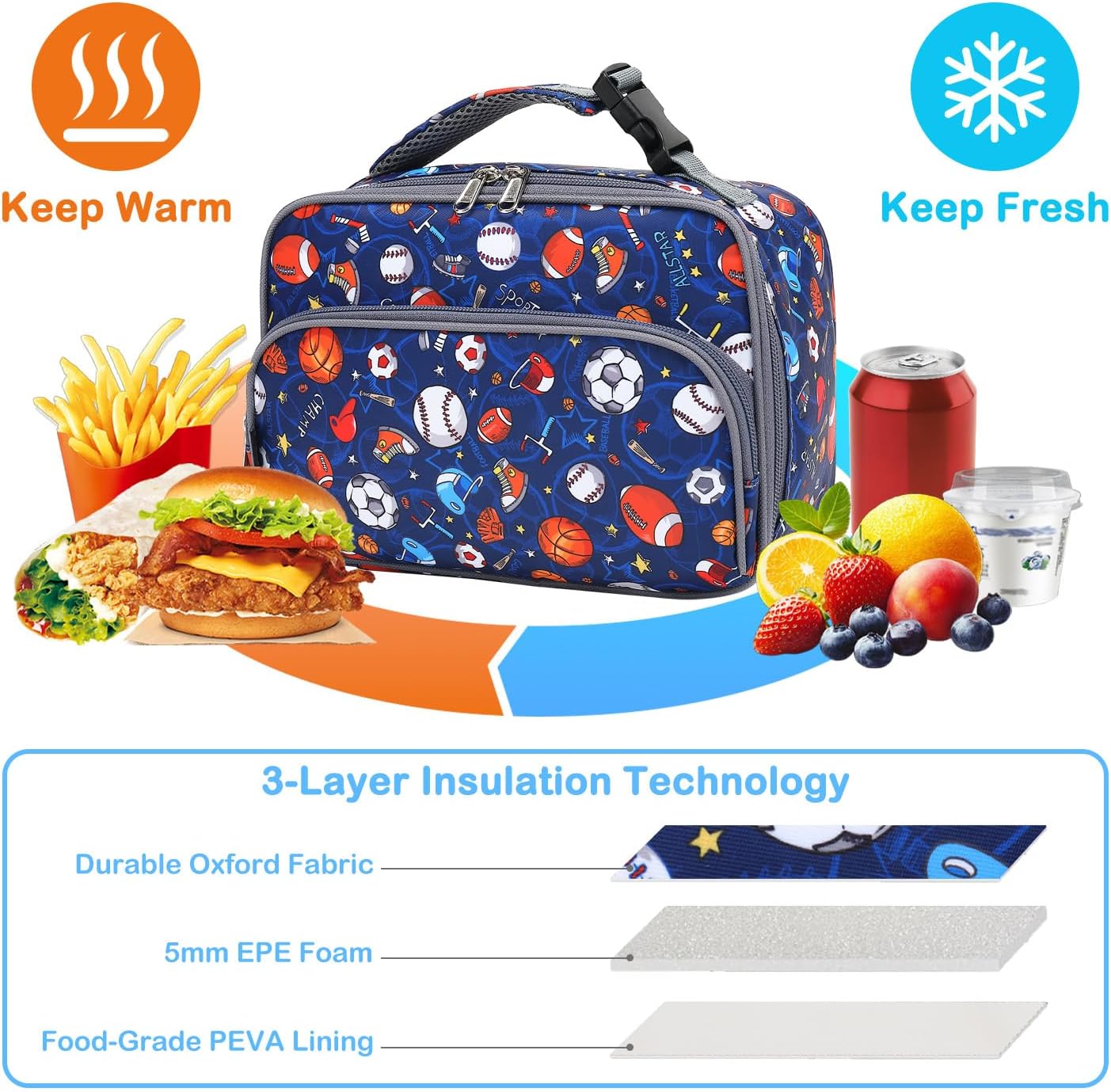 FlowFly Kids Lunch box Insulated Soft Bag Mini Cooler Back to School Thermal Meal Tote Kit for Girls, Boys, Astronaut - Colors A