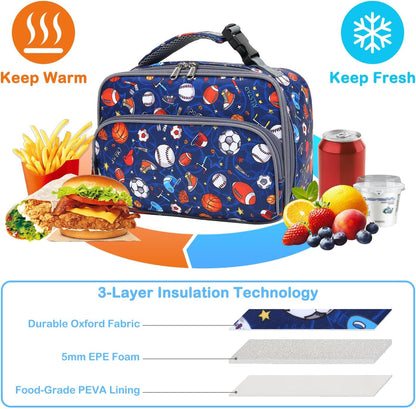 FlowFly Kids Lunch box Insulated Soft Bag Mini Cooler Back to School Thermal Meal Tote Kit for Girls, Boys, Astronaut - Colors A