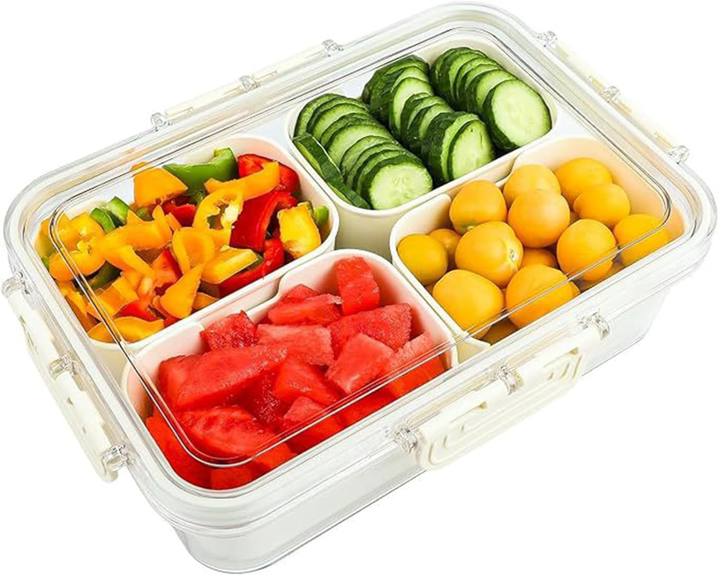 Plastic Divided Serving Tray with Lid and Handle Snack Box Charcuterie Container Portable Snack Platters Organizer for Candy, Fruits, Snacks, Nuts, for Party, Entertaining (White 8 compartments)