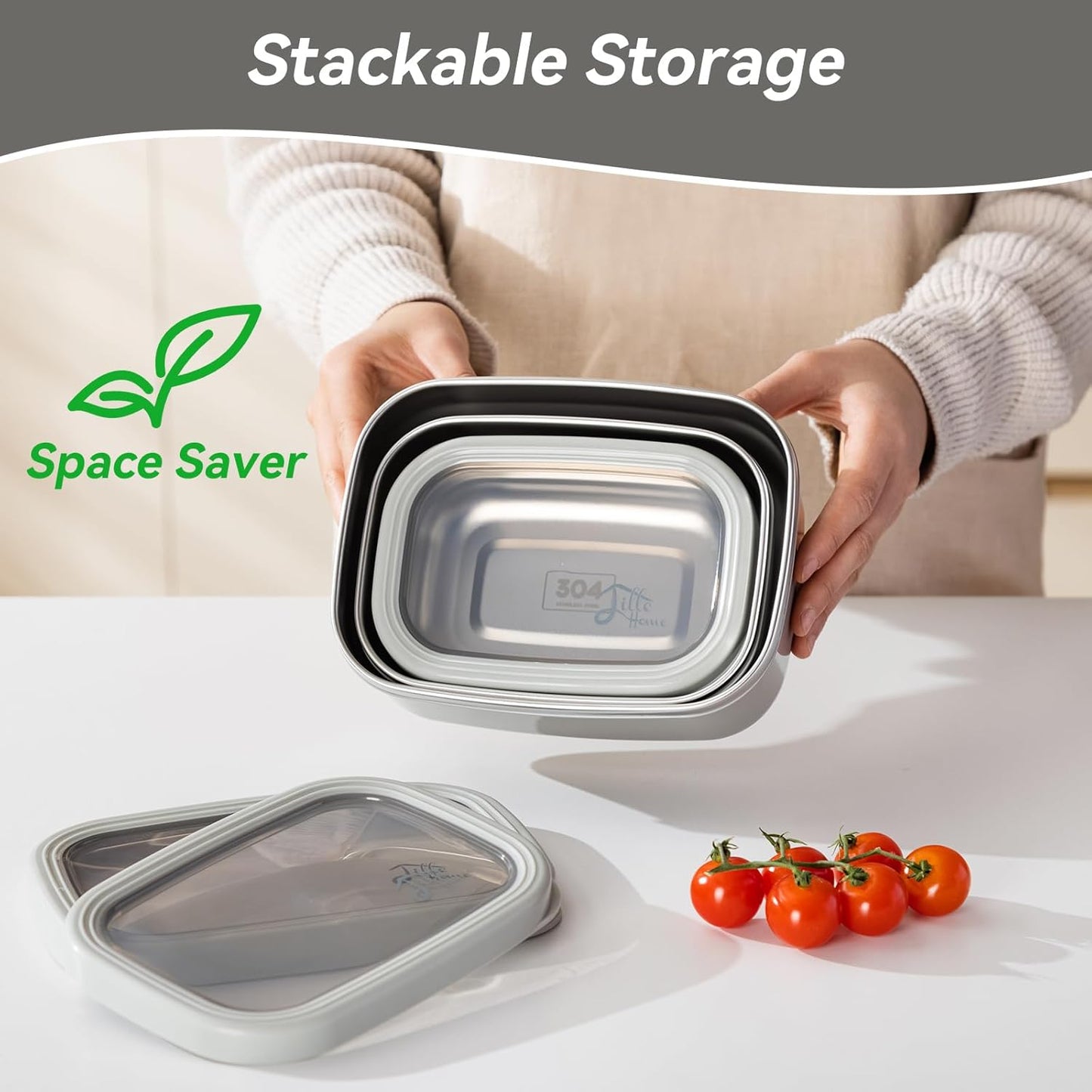 Lille Home Leak Proof Stainless Steel Lunch Snack Containers Set - Ideal for Educational Settings and Daycare - Nesting Trio with Silicone Lids - 47oz+30oz+16oz - Pink