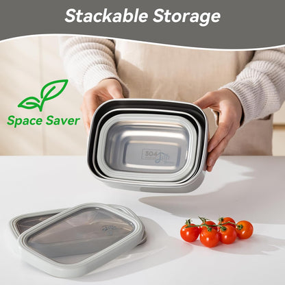 Lille Home Leak Proof Stainless Steel Lunch Snack Containers Set - Ideal for Educational Settings and Daycare - Nesting Trio with Silicone Lids - 47oz+30oz+16oz - Pink