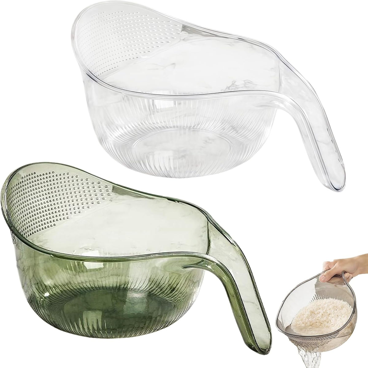 2027 New Aesthetic Multifunctional Rice Strainer with Handle (Gray+Green)