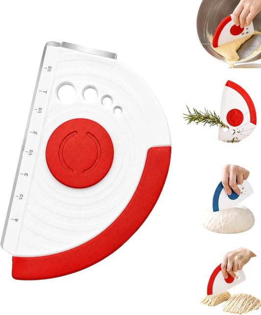 5-in-1 Dough Scraper, Flexible Bowl Scraper with Stainless Steel Edge, Built-in Ruler & Herb Stripper, Multi-use Kitchen Baking Tool for Bread Pizza Pastry Cake Making, Dishwasher Safe