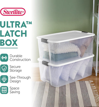 Sterilite 6-Pack Ultra Latching Box, Storage Bins with Lids, Clear Plastic, 18 Qt – Large Heavy-Duty Organizing Bin Containers for Home, Closet, Kitchen, Pantry, Bathroom, and Office