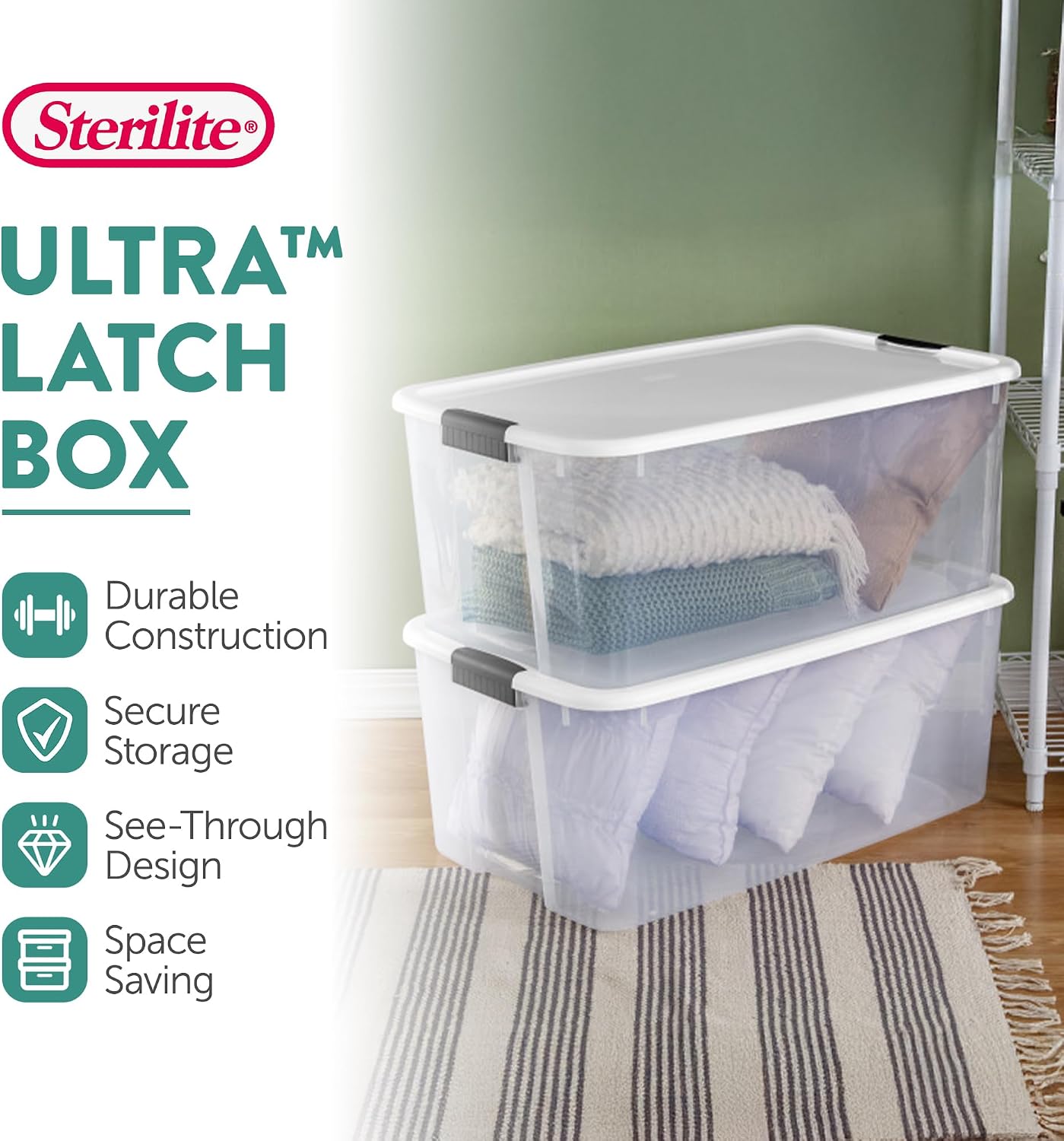 Sterilite 6-Pack Ultra Latching Box, Storage Bins with Lids, Clear Plastic, 18 Qt – Large Heavy-Duty Organizing Bin Containers for Home, Closet, Kitchen, Pantry, Bathroom, and Office