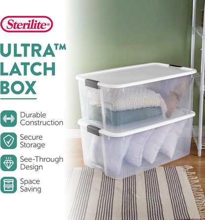 Sterilite 6-Pack Ultra Latching Box, Storage Bins with Lids, Clear Plastic, 18 Qt – Large Heavy-Duty Organizing Bin Containers for Home, Closet, Kitchen, Pantry, Bathroom, and Office