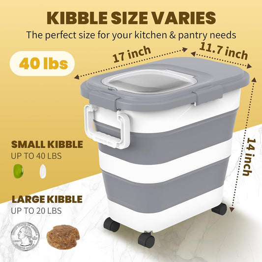 HOYTAMDA 28-40Lbs Rice Container,Collapsible Airtight Food Storage Containers with Wheels,Handle,Rice Storage Container with Small Bin and Scoop,Rice Dispenser for Flour Sugar Cereal Grain Dog Cat