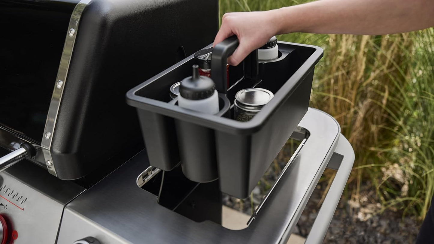 Weber Works Caddy with Tray Lid – Portable Grill Prep & Storage Organizer for Sauces, Seasonings & Tools