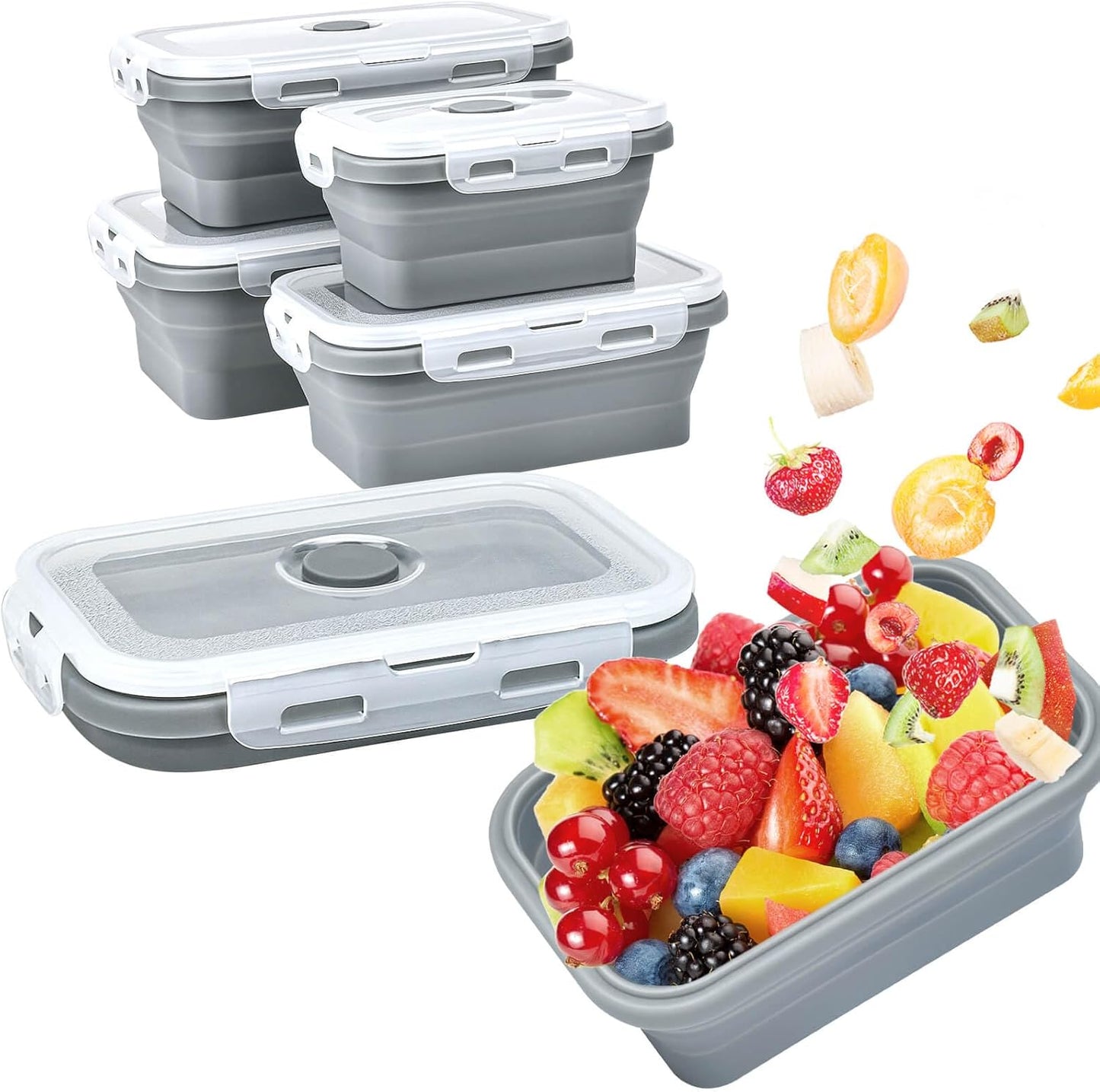 Collapsible Silicone Food Storage Container, Meal Prep Food Storage Containers with Lids, Lunch Containers Collapsible Bowls Sets for Microwave, Oven, Freezer and Dishwasher, BPA Free, Dark Blue