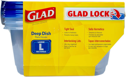 Glad GladWare Tall Entree Food Storage Containers with Lids, Large Square BPA Free Plastic for Meal Prep and Lunches, Lock Tight Seal, Microwave and Dishwasher Safe, 42 Oz, 3 Count