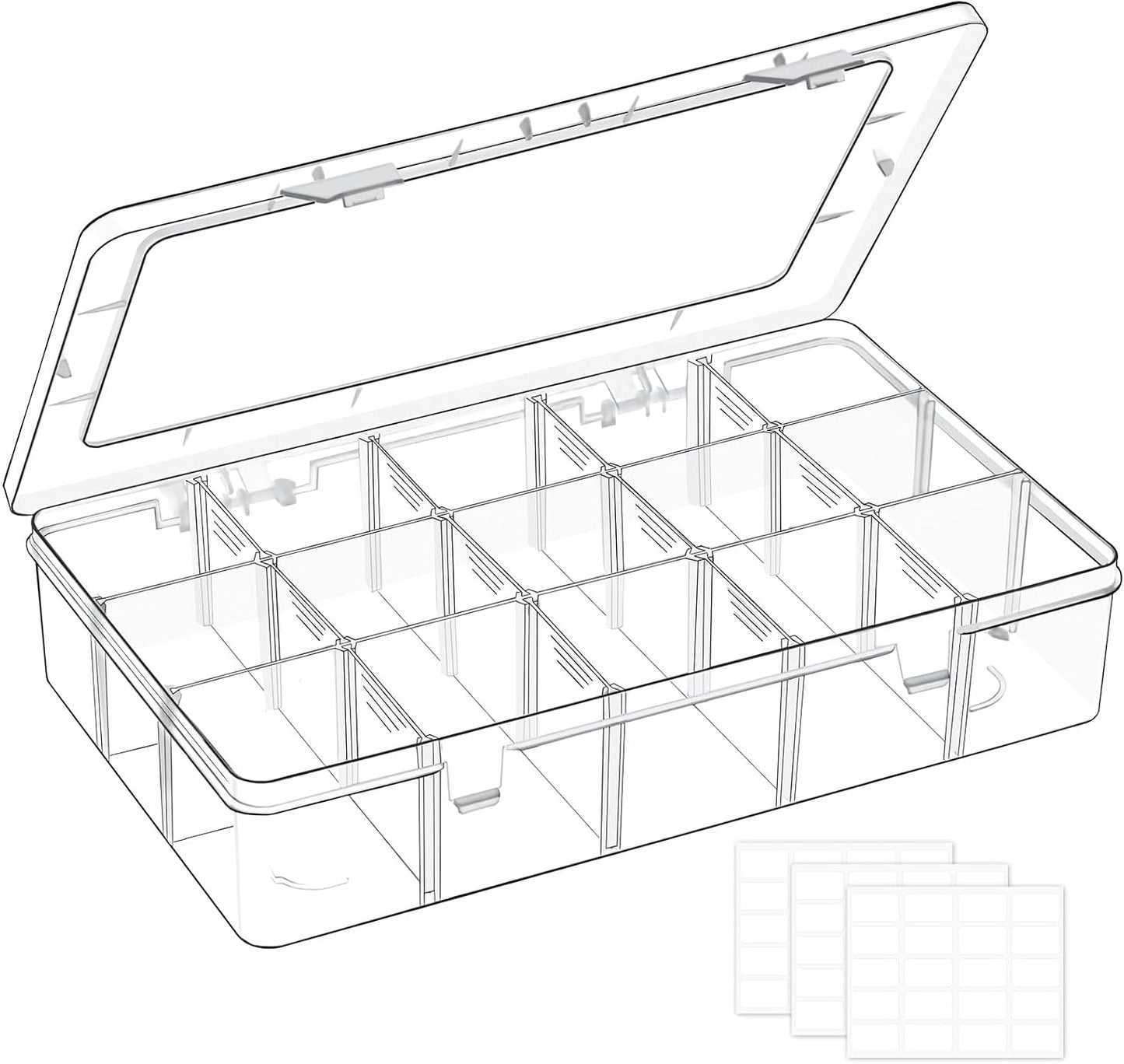 Mauproy 4 Pack 8 Grids Bead Organizer and Storage, Clear Plastic Storage Containers with Removable Dividers and Labels Small Tackle Box Organizer for Jewelry Crafts Electronics Small Parts