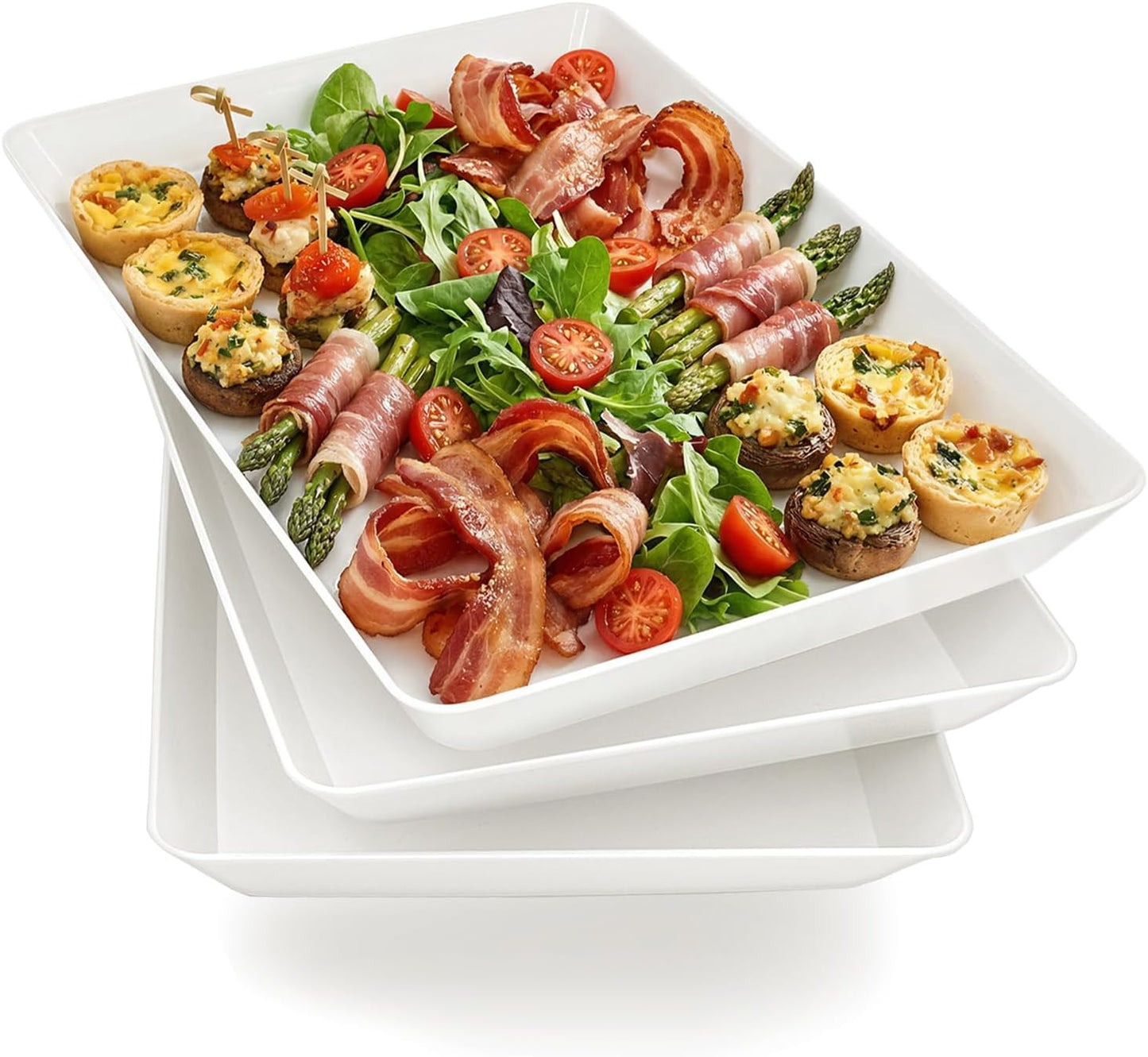 Serving Tray Platter, 4 Pack Food Tray for Veggie Fruit Snack Dessert Cookie Cheese, Food Trays for Party Supplies Display, Plastic Platters for Serving Food, Large White Trays, BPA Free