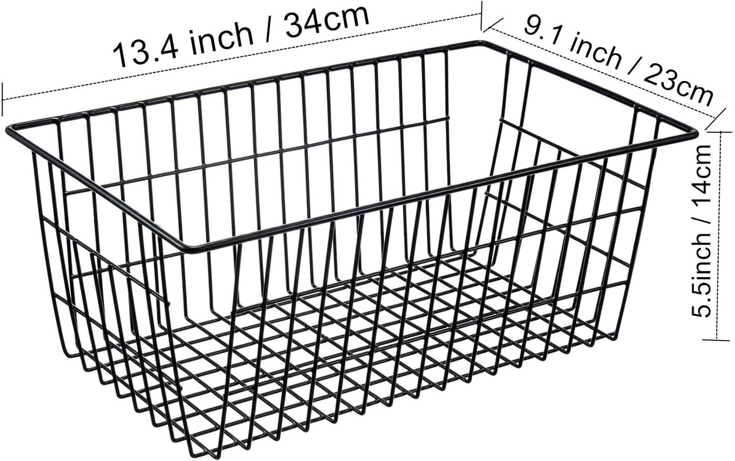 iPEGTOP Wire Storage Freezer Baskets, Set of 2 Large 15.4" Household Metal Organizer Storage Bins Basket for Kitchen Cabinets, Refrigerators, White