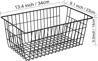 iPEGTOP Wire Storage Freezer Baskets, Set of 2 Large 15.4" Household Metal Organizer Storage Bins Basket for Kitchen Cabinets, Refrigerators, White